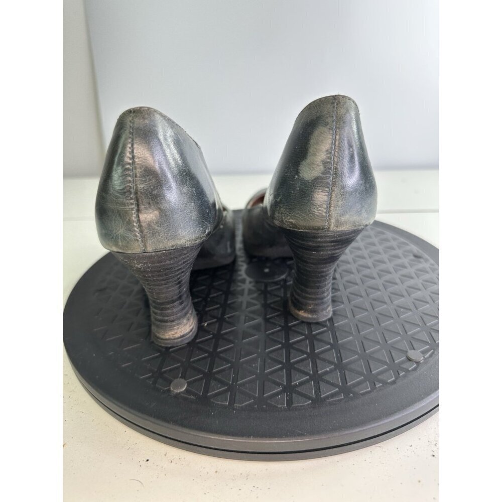 Miz Mooz Kora Gray Leather Mary Jane Heels Chunky Heel Sz 36/6 Twee Lagenlook - Picture 3 of 11